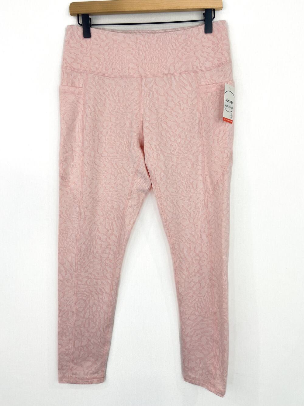 NEW Jockey Pink Cheetah Leopard Jacquard Print Pocket Leggings 7/8 length Medium